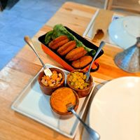 Acaraje with vatapa, caruru,  and salad at São Saruê in Sao Paulo