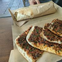 Falafel wrap and lahmatzoun at Not Just Falafel in Athens