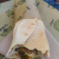 classic falafel (half eaten cause I was hungry...) at Not Just Falafel in Athens