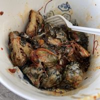 Brussels sprouts salad with the sauce   at Rakkan Ramen in Boulder