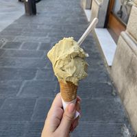 Pistachio in vegan gluten free cone  at Gelateria Santa Trinita in Florence