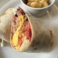 Breakfast burrito with tots   at Duboce Park Cafe in San Francisco