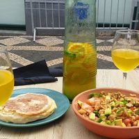 Salad and special bread with cheese at Dondué in Sao Miguel