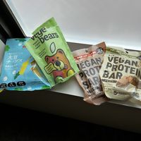 More soy chips, vegan gummy bears(not too sweet), vegan protein bars  at Kinouta Pharmacy in Nara