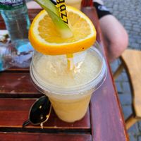 Orange, mango, banana, apple smoothie at Gazza Vitamins in Prizren