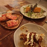 Tomatoe Bread, Patatas bravas, Pumpkin at Bar Tomeu in Sitges