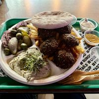 Falafel plate with pita  at Laffa Israel Street Food in Chisinau