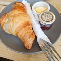 Croissants with butter and jam at FRÂN Las in Llanberis