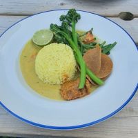 Sri Lankan pumpkin, cashew nut, green bean curry, coconut rice, lime pickle (vg) at Worsley Old Hall in Worsley