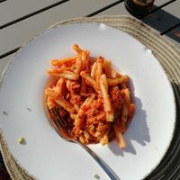 Casereccia con boloñesa de soja texturizada at Pizzeria Acebuche in Vejer De La Frontera