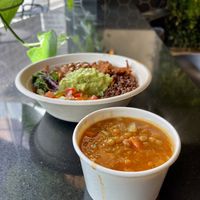 Picnic bowl & hot lentil soup 😋 great meal to fill the stomach and nourish the body after a long flight   at NuLeaf - Hell's Kitchen in New York City