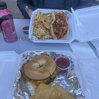 Breakfast sandwich and chicken sandwich (both vegan)  at Poppies Cafe in Wichita
