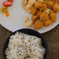 Vegan honey chicken and rice at Karma Tea House in Wollongong