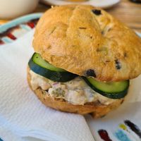 Chickpea and salad bagel at Pom Pom Bagels in Lagos
