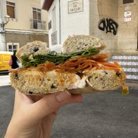 Plant-Powered Salmon Bagel  at Pom Pom Bagels in Lagos
