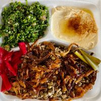 Mjedra Plate - marked vegan option on the in-store menu. Soooo good!  at CedarLand in Dayton