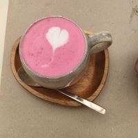 Beetroot latte at Biomio Brunch Ecológico in Sevilla