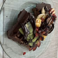 Chocolate oat banana waffles  at Biomio Brunch Ecológico in Sevilla