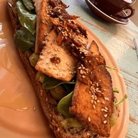Bread variation on the avocado cream, spinach etc. toast...  at Biomio Brunch Ecológico in Sevilla