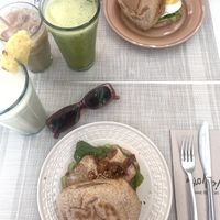 Tofu, avo cream, spinach and vegan bacon toasted bread  at Biomio Brunch Ecológico in Sevilla