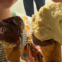 Chocolate on top then pistachio on top  at Gioelia in Sevilla