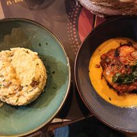 Risotto and aubergine à la parmesan at L'Atelier in Murol