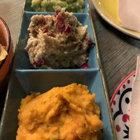 Trio of humous  at La Garrina Natural Wine Bar in Girona