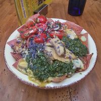 Vegan nachos with vegan cheese yum! at La Garrina Natural Wine Bar in Girona