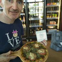 Ready to hand over the Vegan Options stickers. at Pizza Street - Yangpu in Shanghai