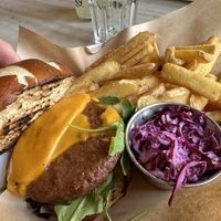 Moving Mountains burger. The best of the best (even better than Beyond burger) with vegan cheese  at Cafe On The Green in Widecombe In The Moor
