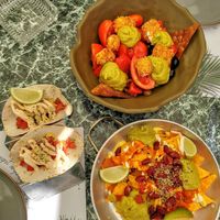 Such a delicious food! Tofu tacos and nachos! The best ever!!! at Majestic in Crete