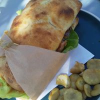 Spicy "chicken" sandwich made with jackfruit. at 'Ccino Caffetteria Paninoteca in Brielle