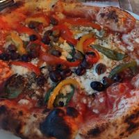 Olives and pepper vegan pizza at Salerno Pizza in Edinburgh