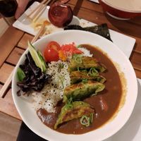 Vegan rice curry gyozo at K.O.I Kanpai in Breda