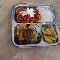 Our partially consumed meal, all vegan at The Big Drum in Canterbury