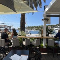 View to marina including super yachts at Forr Icy Bar in Hvar