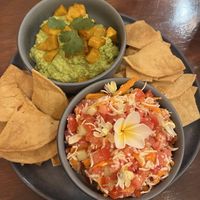 Guacamole y coconut ceviche   at La Kombucheria in Merida