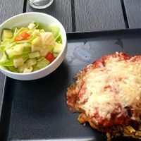 Spinach lasagne with salad at Pub Eden in Kiruna