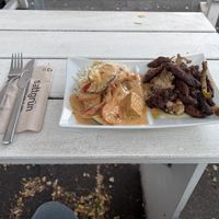 Thai curry, Greek style tofu, fried broccoli   at Sattgrün - Flingern in Dusseldorf