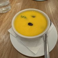 A cup of melon soup (cantaloupe, cucumber, and blueberries! I think with cilantro)  at Christopher's Kitchen in Palm Beach Gardens