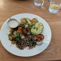 Brunch Saute: quinoa, zucchini, spinach, onion, peppers, potato, avocado, Pico de gallo! Loved it! at Christopher's Kitchen in Palm Beach Gardens