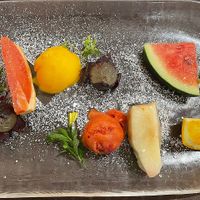 Fruit with sorbet dessert. at Potager in Aizuwakamatsu