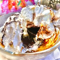 Coconut tartufo, chocolate filling at Caffe del Corso in Tropea