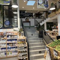 Stairs where you can eat your bar/restaurant meal  at Biocoop in Vannes