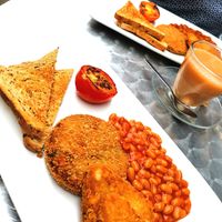 Vegan breakfast and tea with oat milk at Aragon's in Ludlow