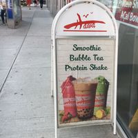 Placard in front of juice bar. at Hawa Smoothies & Bubble Tea in New York City