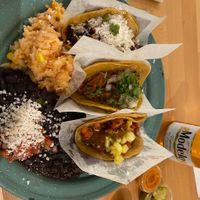 Taco plate: Jack fruit Barbacoa, Setanta El Pastor and SoyRizo at Tacotarian in Henderson