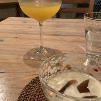 a corn soup with an early grey jelly  at Vegan French Restaurant L'Espéranceレスペランス in Sapporo