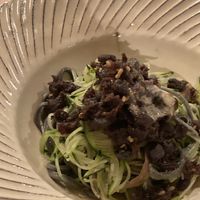 spaghetti with zucchini and "minced meat"   at Vegan French Restaurant L'Espéranceレスペランス in Sapporo