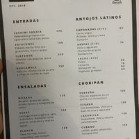 Current menu 11/25/2021 at Choriarte in San Jose Del Cabo